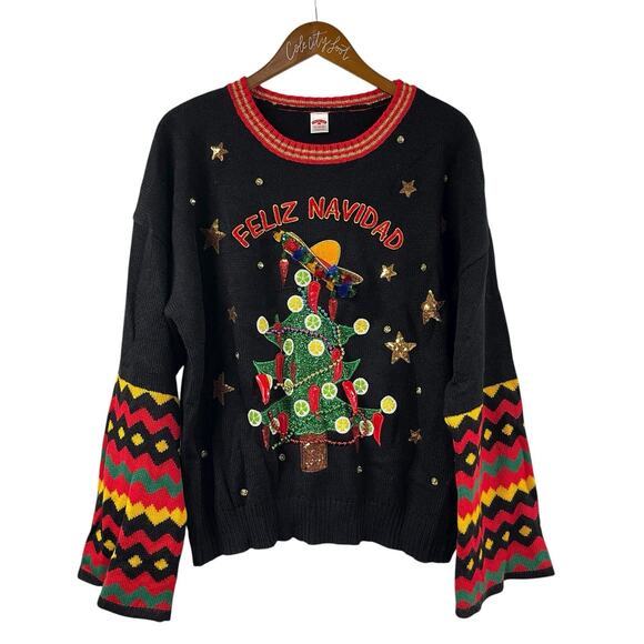 Not So Ugly Christmas Sweater Feliz Navidad Limes Peppers Sombrero XL - Picture 1 of 9